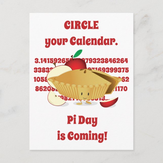 Carte Postale Pi Day Apple Pie Cartoon Chiffres rouges (Devant)