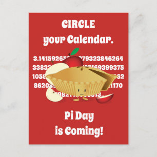 Carte Postale Pi Day Apple Pie Cartoon Numéro de caractère