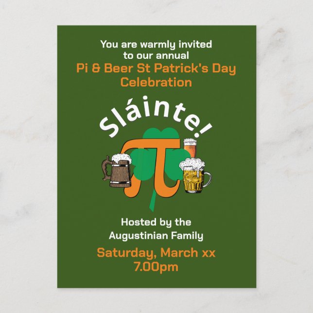 Carte postale PI ET BEER JOUR DE LA SAINT PATRICK  (Devant)