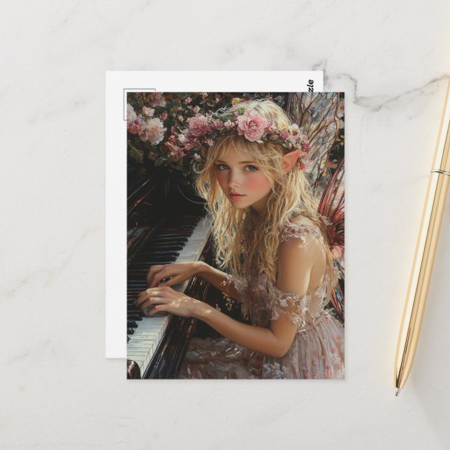 Carte Postale Piano à jouer aux fées (Devant/Arrière en situation)