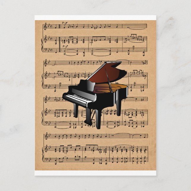 Carte Postale Piano ~ Avec Arrière - plan Partition (Devant)