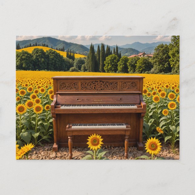 Carte Postale Piano dans les tournesols (Devant)