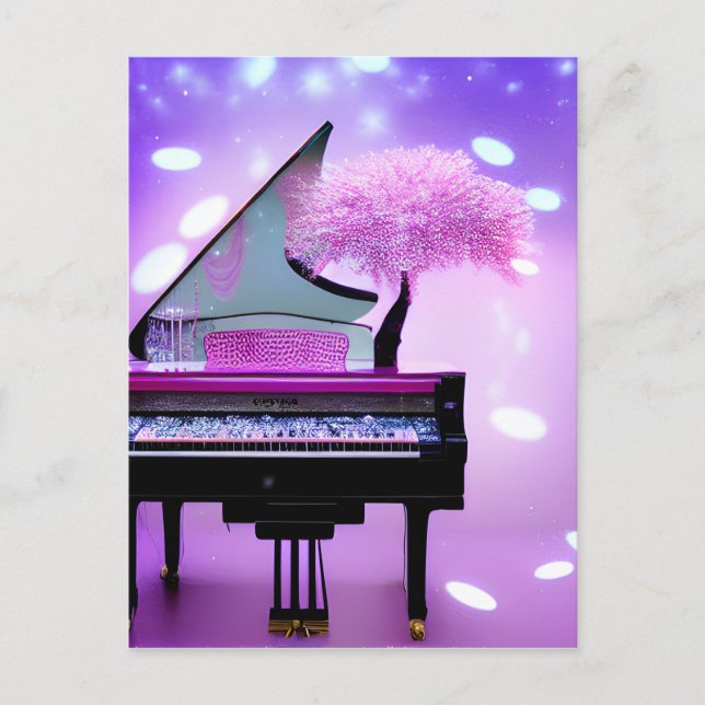 Carte Postale Piano grand arbre rose (Devant)