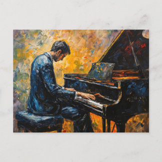 Carte Postale Piano Player - Peinture à l'huile
