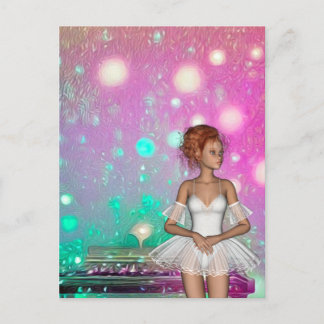 Carte Postale Piano surréaliste Vert & Arrière - plan rose & Bal