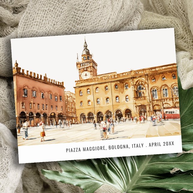 Carte Postale Piazza Bologne Italie Aquarelle Voyage italien (Créateur téléchargé)