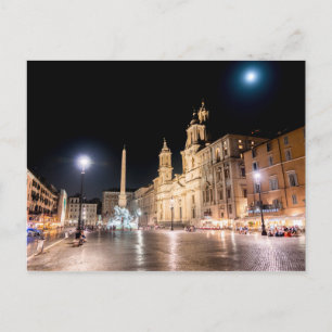 Carte Postale Piazza Navona la nuit en pleine lune - Rome