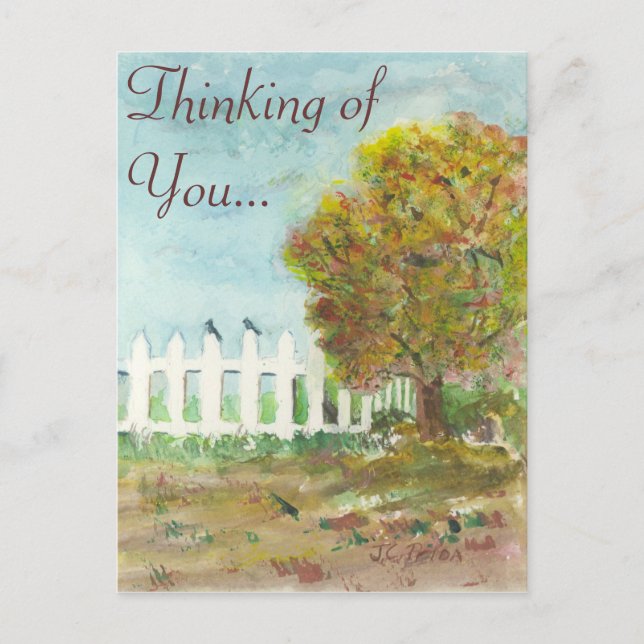 Carte Postale Picket d'automne et arbre avec oiseaux Aquarelle (Devant)