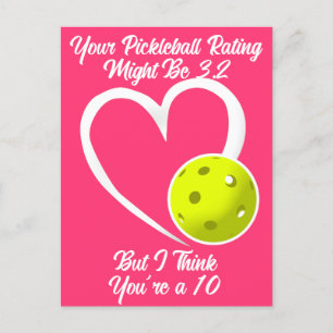 Carte Postale Pickleball Classement Valentine Coeur Jaune Rose