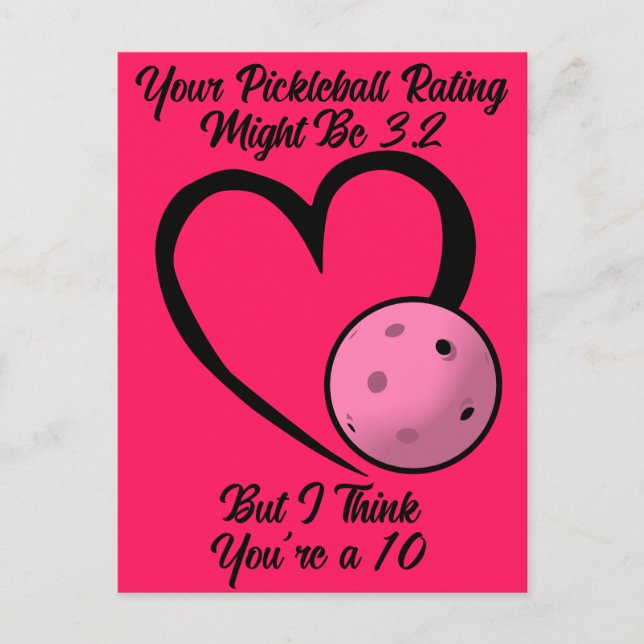 Carte Postale Pickleball Classement Valentine Coeur rose sur ros (Devant)