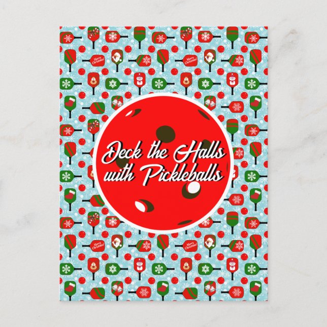 Carte Postale Pickleball de Noël Rouge Vert Bleu Flèches de neig (Devant)