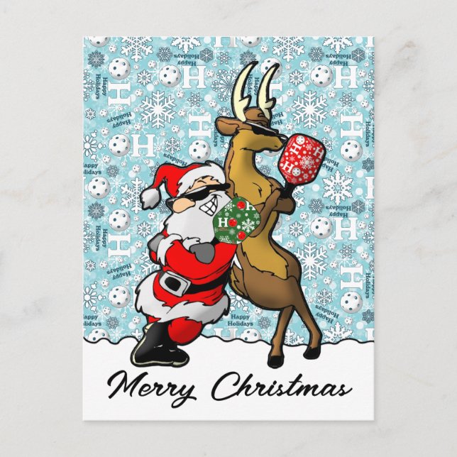 Carte Postale Pickleball Partners Père Noël & Reindeer Sleightin (Devant)