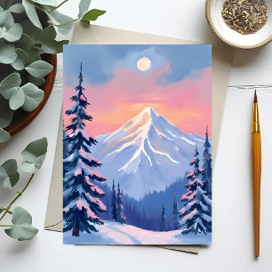 Carte Postale Pics de l'hiver chuchotant Montagne Pastel Rose Ci