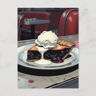 Carte Postale Piece of Blueberry Pie and Vanilla Ice Cream  