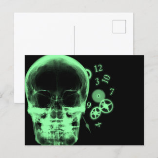 Carte Postale Pièces de crâne et d'horloge à rayons X - Vert