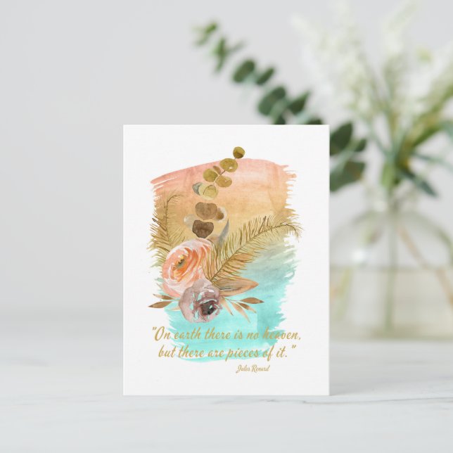 Carte Postale Pieces of Heaven Quote Boho Flowers  (Debout devant)