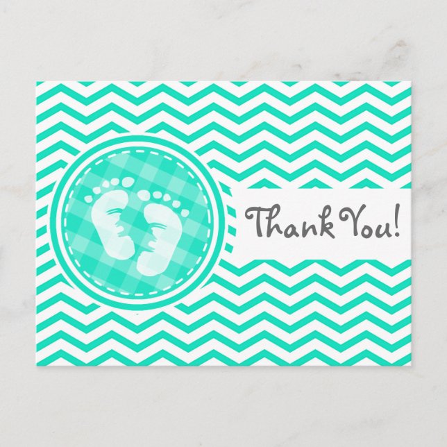 Carte Postale Pieds bébé; Aqua Green Chevron (Devant)