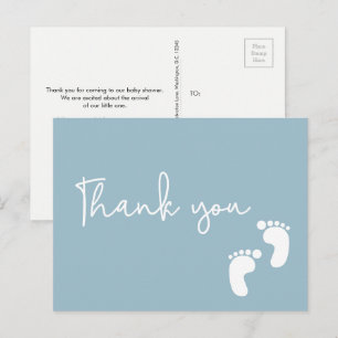 Carte Postale Pieds bébé Dusty bleu minimal baby shower moderne