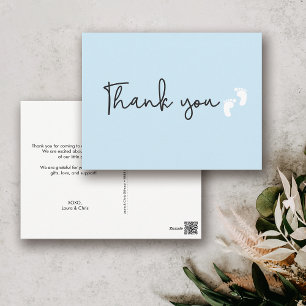 Carte Postale Pieds de bébé bleu minimaliste Baby shower moderne