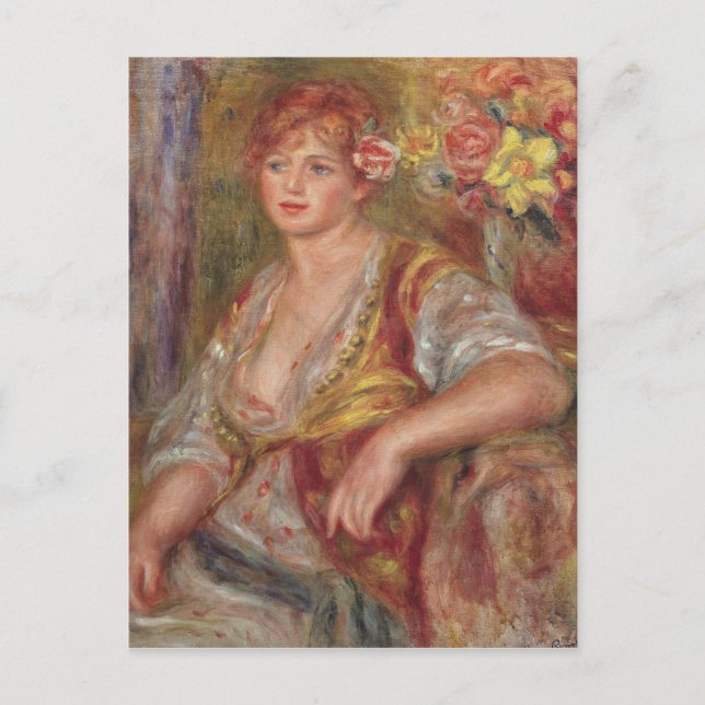 Carte Postale Pierre A Renoir | Femme blonde avec un Rose (Devant)