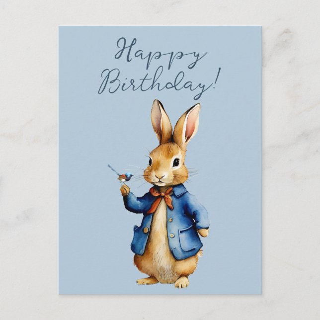 Carte Postale Pierre le lapin avec Joyeux Anniversaire Rouget (Devant)