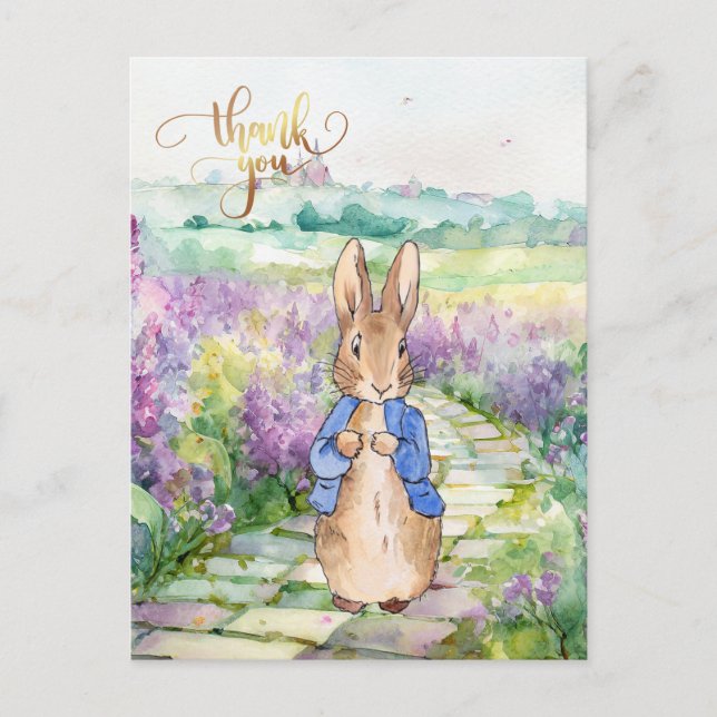 Carte Postale Pierre le lapin avec lilas aquarelle (Devant)