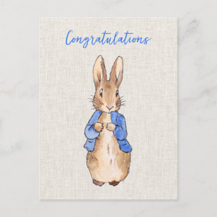 Carte Postale Pierre le lapin avec lin beige arrière - plan
