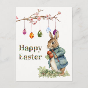 Carte Postale Pierre le lapin de Pâques Œufs de Pâques Joyeuses 