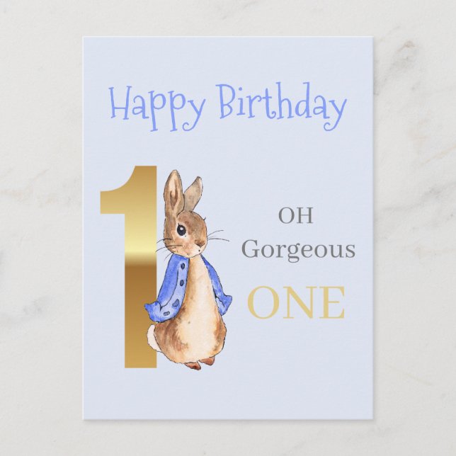 Carte Postale Pierre le lapin Premier anniversaire (Devant)