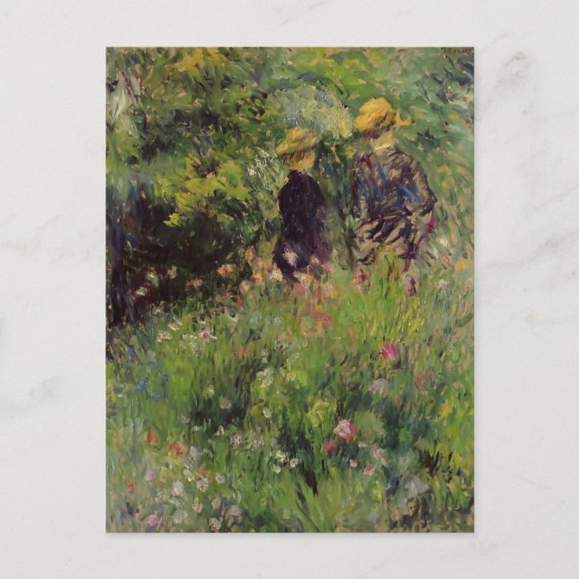 Carte Postale Pierre Renoir - Conversation dans un jardin Rose (Devant)