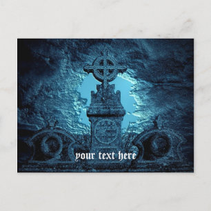 Carte Postale Pierre tombale carrelée de croix celtique en bleu