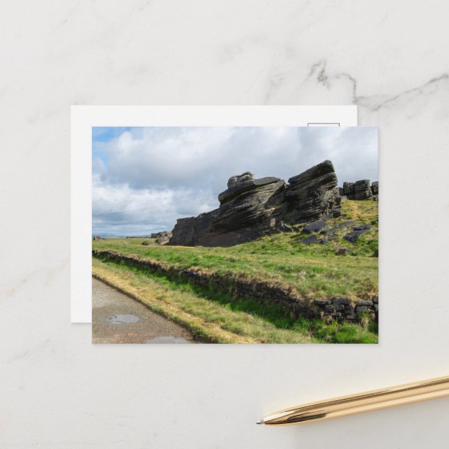 Carte Postale Pierres de pluie, Bordure de pierre noire (Devant/Arrière en situation)
