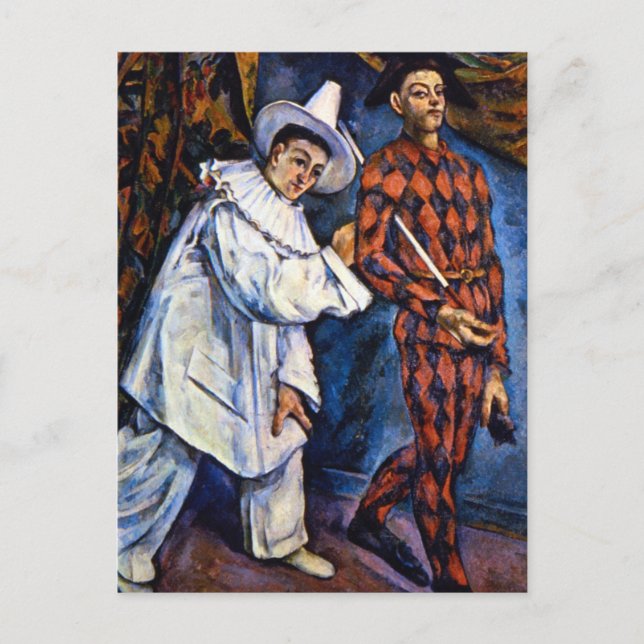 Carte Postale Pierrot et Arlequin, Mardi Gras par Paul Cezanne (Devant)