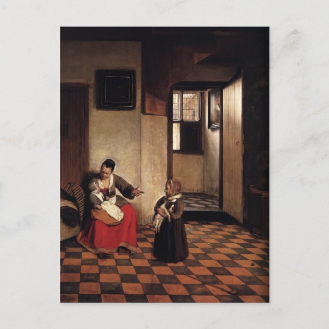 Carte Postale Pieter Hooch - Une femme avec un bébé dans ses gen (Devant)