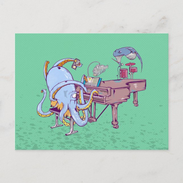 Carte Postale Pieuvre apprenant à jouer du piano (Devant)