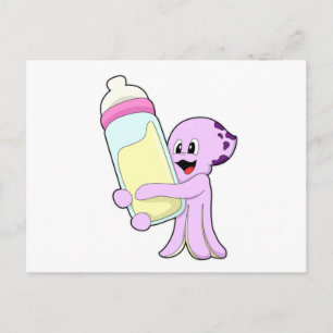 Carte Postale Pieuvre avec lait en biberon