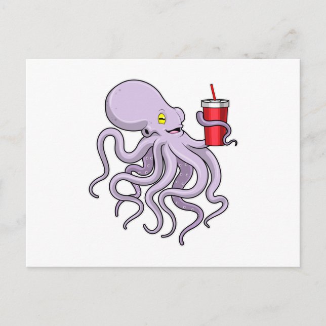 Carte Postale Pieuvre avec tasse à boire (Devant)