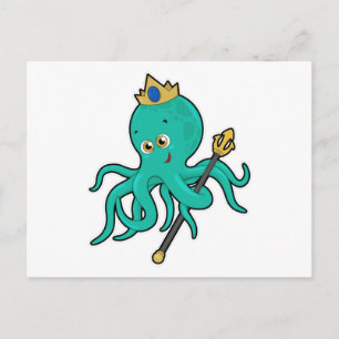 Carte Postale Pieuvre comme roi avec trident