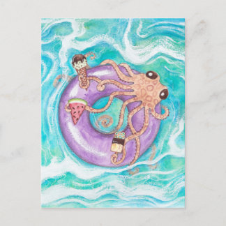 Carte postale Pieuvre dans le flotteur de piscine