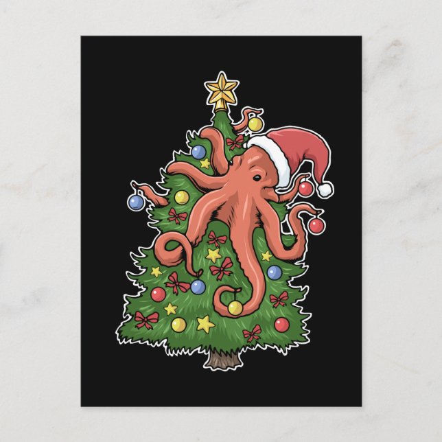 Carte Postale Pieuvre de Noël Kraken calmar Cadeau Arbre de Noël (Devant)