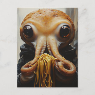 Carte Postale Pieuvre mangeant des spaghetti