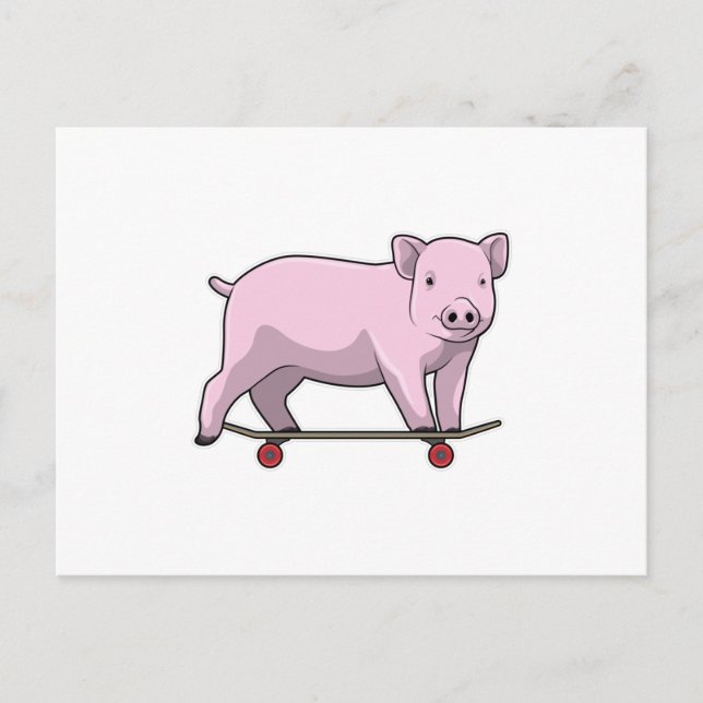 Carte Postale Pig as skater avec skate (Devant)