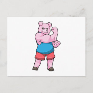 Carte Postale Pig comme Bodybuilder avec grand bras Supérieur