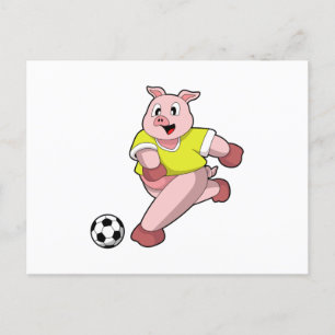 Carte Postale Pig comme joueur de football avec Soccer
