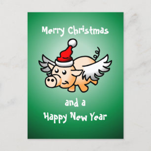 Carte postale Pig de Noël volant