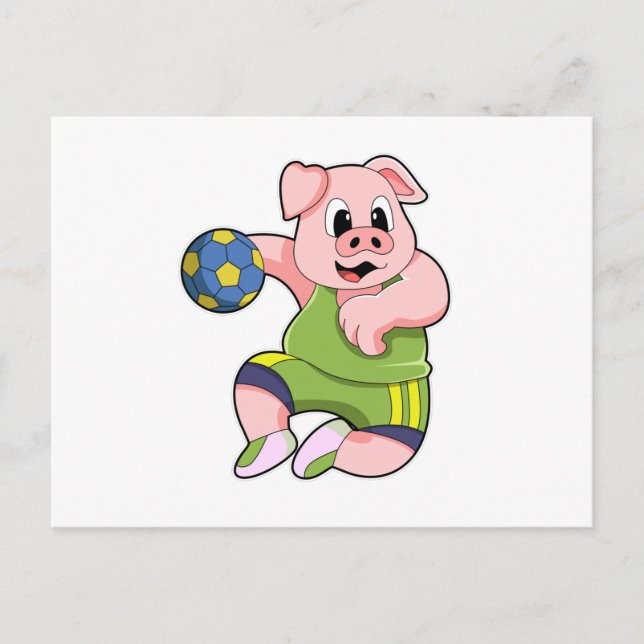 Carte Postale Pig en tant que joueur de handball avec Handball (Devant)