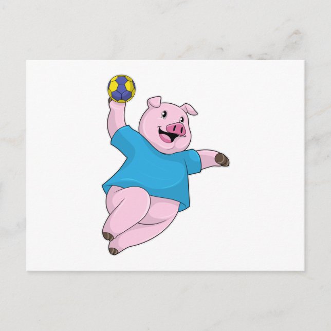Carte Postale Pig en tant que joueur de handball avec Handball (Devant)