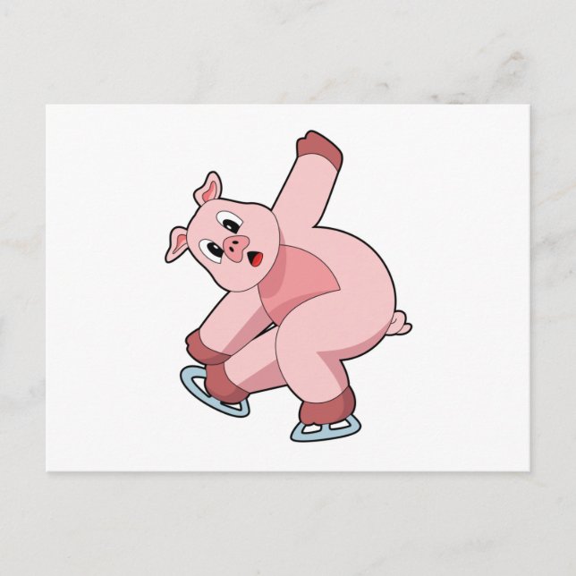 Carte Postale Pig Patinage sur glace Patins sur glace (Devant)