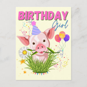Carte Postale Pig Piggy Anniversaire Rose Fille Animaux Amateurs