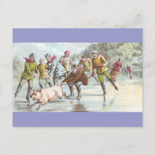 Carte Postale Pig Tire La Patineuse De Glace Sur L'Étang